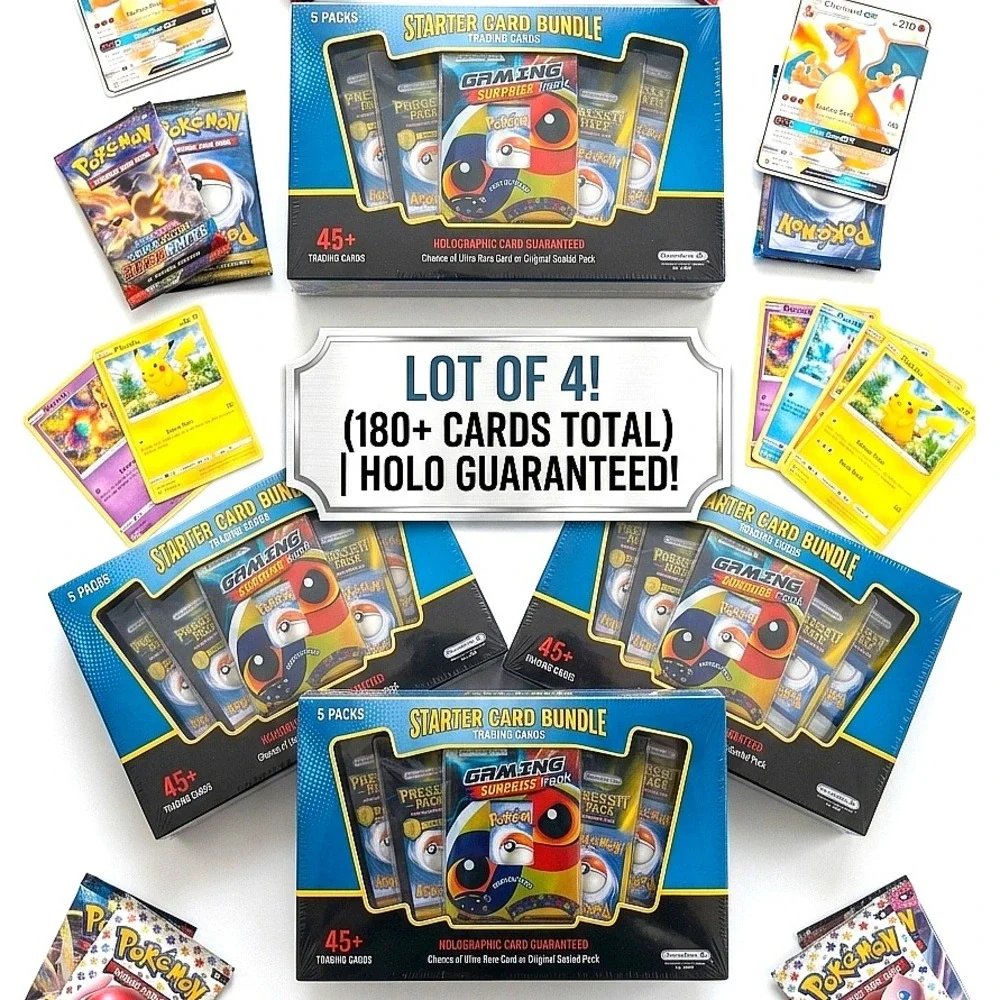 Lot of 4 Pokemon Presstine Starter Bundle TCG Box 180+ Cards 20P Holo Guaranteed